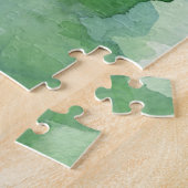 クリスマスウォーターカラーパインツリーズブルーグリーン ジグソーパズル (側面)