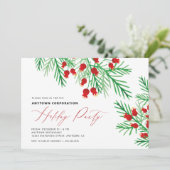クリスマスウォーターカラーパインブランチホリデーパーティー 招待状 (スタンド正面)
