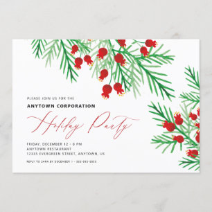 クリスマスウォーターカラーパインブランチホリデーパーティー 招待状