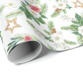 クリスマスウォーターカラーパインブランチミスタントー ラッピングペーパー (ロールコーナー)