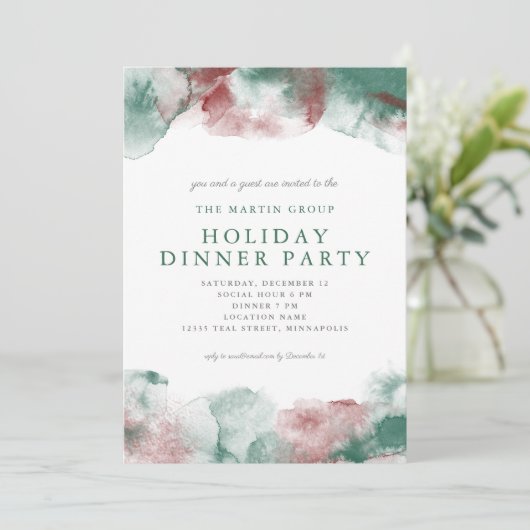 クリスマスウォーターカラービジネスホリデーディナーパーティー 招待状 (スタンド正面)