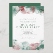 クリスマスウォーターカラービジネスホリデーディナーパーティー 招待状 (正面/裏面)