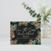 クリスマスウォーターカラーピネコーンブラック日付を保存 ポストカード (スタンド正面)