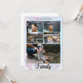 クリスマスウォーターカラーピンクブルーファミリー雪の木 カード (正面/裏面インサイチュ)