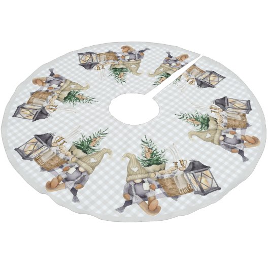 クリスマスウォーターカラーファームハウスBOHO格言 ブラッシュドポリエステルツリースカート (アングル)