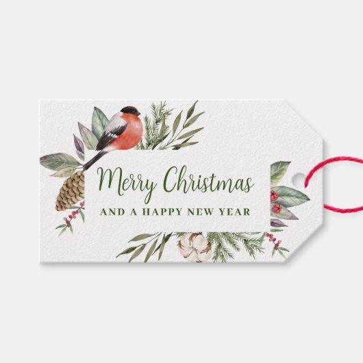 クリスマスウォーターカラーフェスティバルの葉 ギフトタグ (正面(横))
