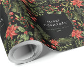 クリスマスウォーターカラーフローラグリーンリー植物学 ラッピングペーパー (ロールコーナー)