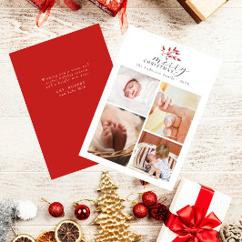 クリスマスウォーターカラーフローラシック4フォトコラージュ シーズンカード