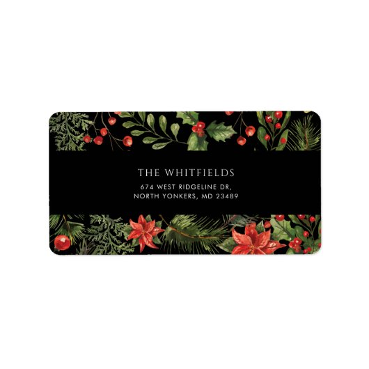 クリスマスウォーターカラーフローラファミリーアドレス ラベル (正面)