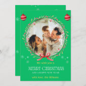 クリスマスウォーターカラーフローラフォトコラージュホリデー 招待状 (正面/裏面)