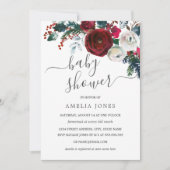 クリスマスウォーターカラーフローラベビーシャワー 招待状 (正面)