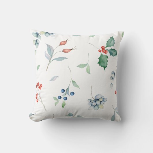 クリスマスウォーターカラーフローラホリデー伝統的 クッション (正面)