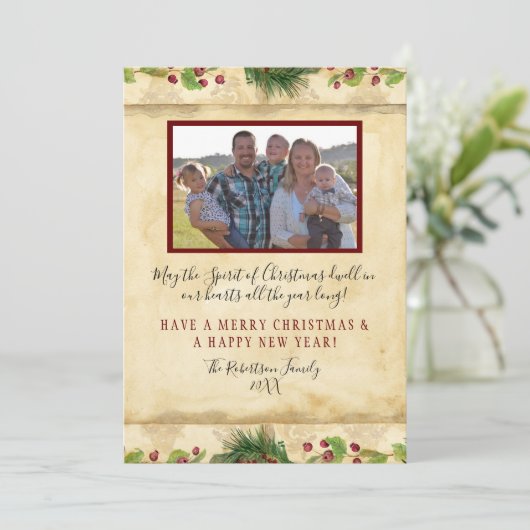 クリスマスウォーターカラーフローラマグノリアパインリース シーズンカード (スタンド正面)