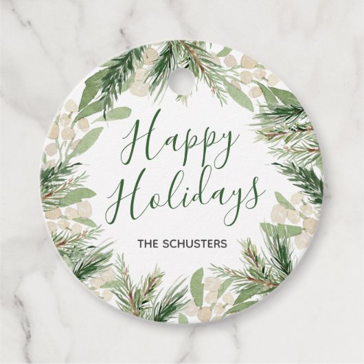 クリスマスウォーターカラーフローラルカスタムホリデー フェイバータグ (正面)