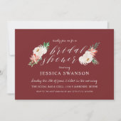 クリスマスウォーターカラーフローラ冬ブライダルシャワー 招待状 (正面)