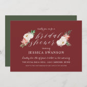 クリスマスウォーターカラーフローラ冬ブライダルシャワー 招待状 (正面/裏面)