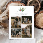 クリスマスウォーターカラーフローラ5枚フォトコラージュ シーズンカード<br><div class="desc">クリスマスの水彩フローラ5枚のフォトコラージホリデーカードは、季節の緑とホリーベリーの美しい水彩イラストレーションと5枚の写真を備えている。</div>