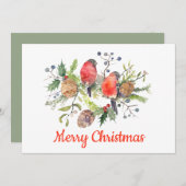 クリスマスウォーターカラーブルフィンチパーソナライズされたフローラ シーズンカード (正面/裏面)