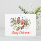 クリスマスウォーターカラーブルフィンチパーソナライズされたフローラ シーズンカード (スタンド正面)