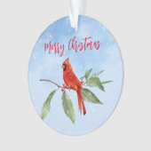 クリスマスウォーターカラーブルーグリーンレッド（鳥）ショウジョウコウカンチョウバード オーナメント (正面)