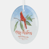 クリスマスウォーターカラーブルーグリーンレッド(鳥)ショウジョウコウカンチョウバード ガラスオーナメント (正面左)