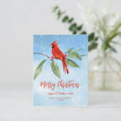 クリスマスウォーターカラーブルーグリーンレッド（鳥）ショウジョウコウカンチョウバード シーズンカード (スタンド正面)