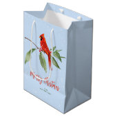 クリスマスウォーターカラーブルーグリーンレッド（鳥）ショウジョウコウカンチョウバード ミディアムペーパーバッグ (正面アングル)
