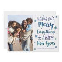 クリスマスウォーターカラーブルーモダンスノーフォトカード