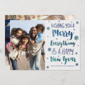 クリスマスウォーターカラーブルーモダンスノーフォトカード シーズンカード (正面/裏面)