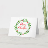 クリスマスウォーターカラーベリーと緑のリース シーズンカード (正面)