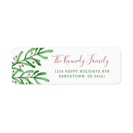 クリスマスウォーターカラーベリーファミリーネームホリデー ラベル (正面)