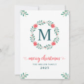 クリスマスウォーターカラーベリーフローラリースモノグラム シーズンカード (正面)