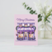 クリスマスウォーターカラーベーカリーを追加文字休日 シーズンポストカード (スタンド正面)