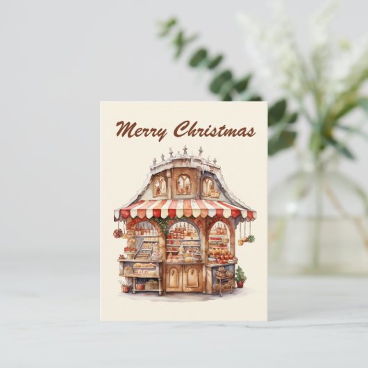 クリスマスウォーターカラーベーカリー追加文字 ポストカード (スタンド正面)