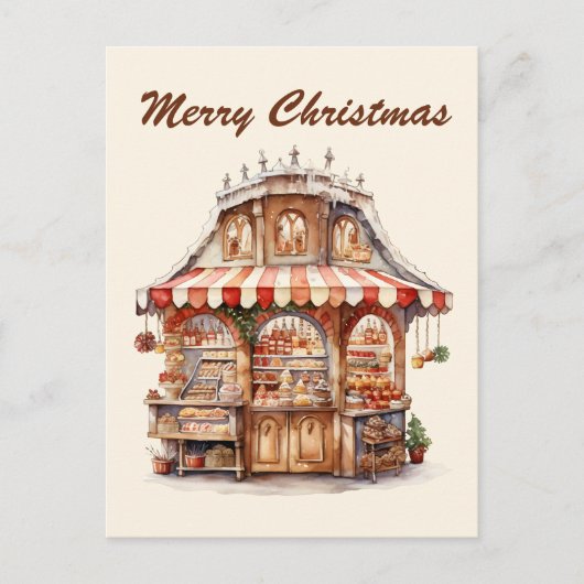 クリスマスウォーターカラーベーカリー追加文字 ポストカード (正面)
