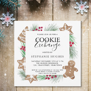 クリスマスウォーターカラーホリデークッキー交換 招待状