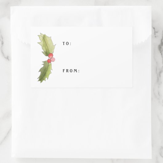 クリスマスウォーターカラーホリーとベリーギフトラベル 長方形シール (バッグ)