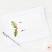 クリスマスウォーターカラーホリーとベリーギフトラベル 長方形シール (封筒)