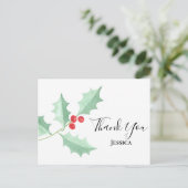 クリスマスウォーターカラーホリーベリーありがとう ポストカード (スタンド正面)