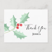 クリスマスウォーターカラーホリーベリーありがとう ポストカード (正面)
