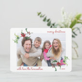クリスマスウォーターカラーホリーベリーのスクリプトフォト シーズンカード (スタンド正面)
