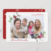 クリスマスウォーターカラーホリーベリーのスクリプトフォト シーズンカード (正面/裏面)