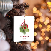 クリスマスウォーターカラーホリーベリーグリーンシンプルリー セラミックオーナメント