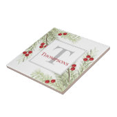 クリスマスウォーターカラーホリーベリーパイングリーン タイル (側面)