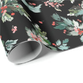 クリスマスウォーターカラーホリーベリーブランチ ラッピングペーパー (ロールコーナー)