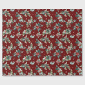 クリスマスウォーターカラーホリーベリーブランチ ラッピングペーパー (フラット)