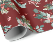 クリスマスウォーターカラーホリーベリーブランチ ラッピングペーパー (ロールコーナー)