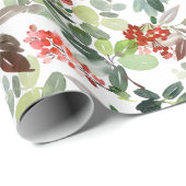 クリスマスウォーターカラーホリーベリーブランチ ラッピングペーパー (ロールコーナー)