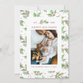 クリスマスウォーターカラーホリーベリーホリデーカード (正面)