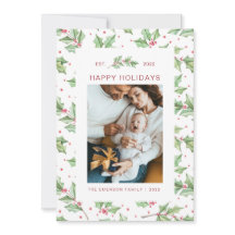 クリスマスウォーターカラーホリーベリーホリデーカード